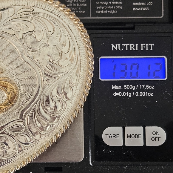 Massive Heavy Justin Mexico Silver Gold Western Belt Buckle - Picture 6 of 6